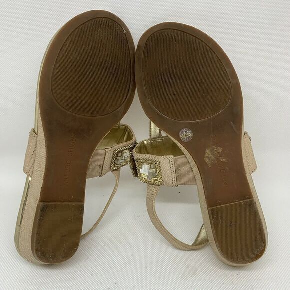 Arturo Chiang Gold Metallic Jeweled Sandals Sz 6 - Picture 11 of 11